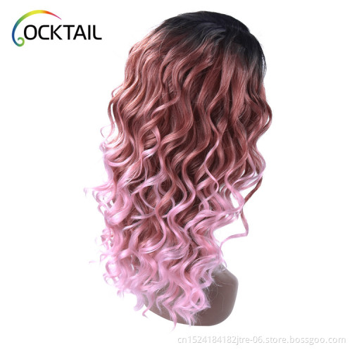 wholesale long pink and brown synthetic fiber lace front wig